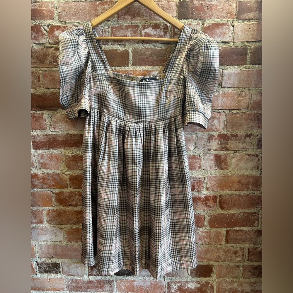 NWOT En Saison Plaid organza mini babydoll Dress Small